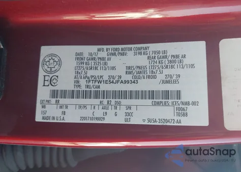 2018 Ford F-150 Xlt из США, поврежденный, VIN 1FTFW1E54JFA99343